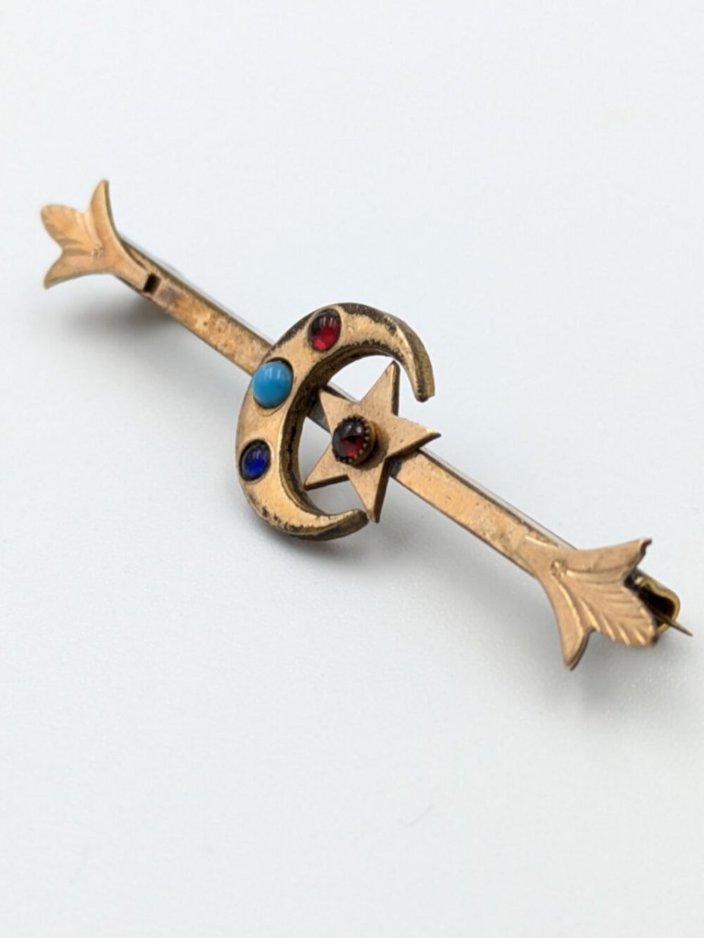 Antique Victorian gold filled crescent moon and star bar brooch pin